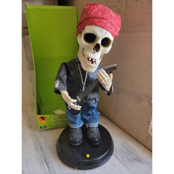Rockin skeleton AS IS Grim reaper skeleton biker guitar Halloween decor - Picture 1 of 12